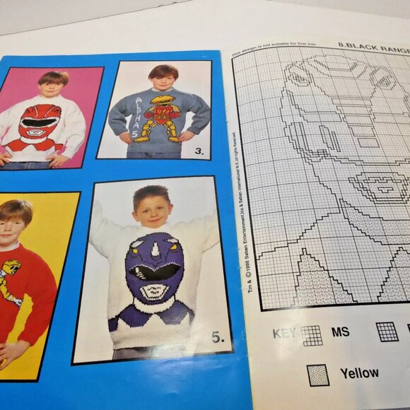 RARE Vintage Power Rangers Sweater Pattern Knitting 24"-38/40" Youth Adult 1995 - Picture 9 of 10